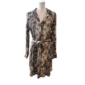 LAUNDRY by SHELLI SEGAL Women's XL Snake Print Button Down Shirt Dress Belted